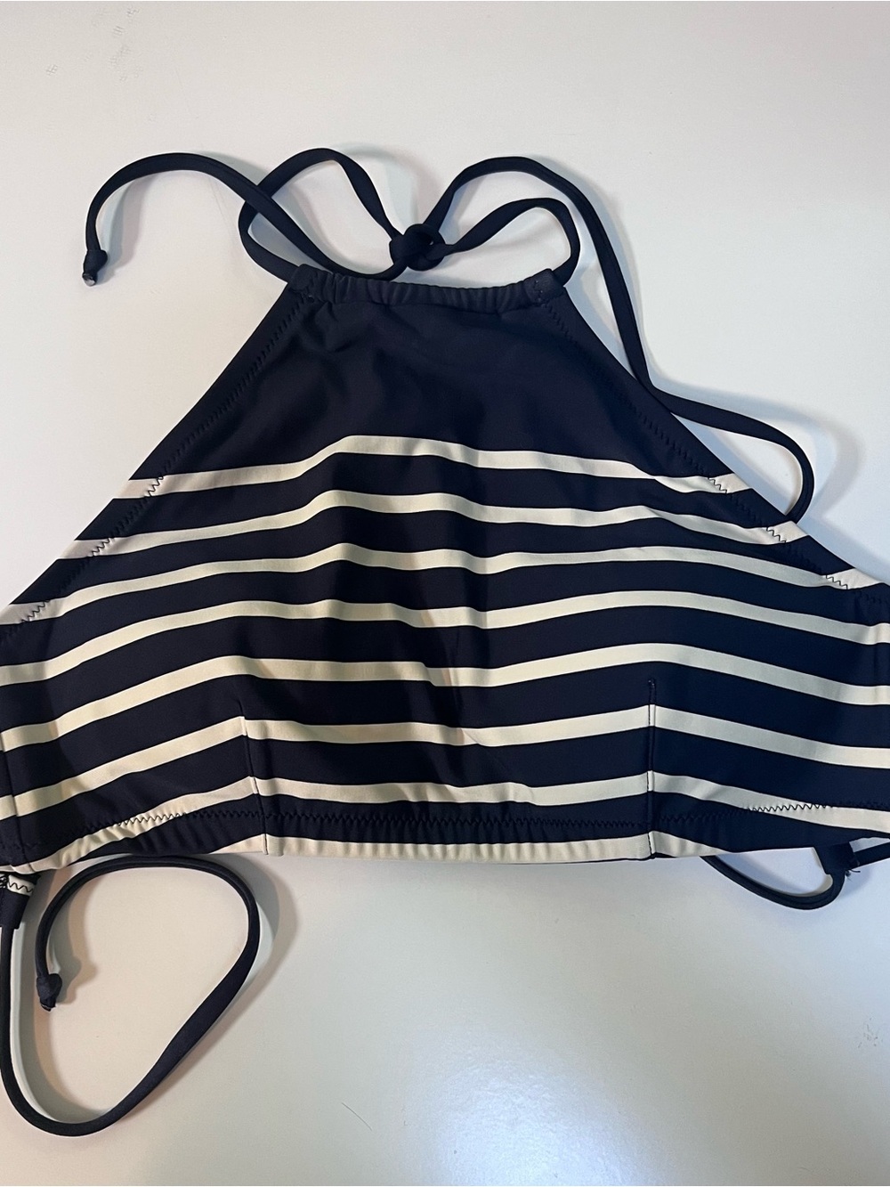 J.CREW Women's Nautical Stripe Halter Tie Back Bikini Top Navy White Size Small